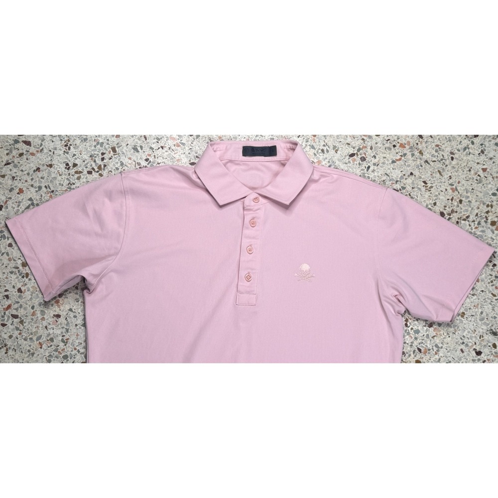 G/Fore Men's Pink Embroidered Skull & Golf Tees Short Sleeve Polo Shirt Size S - Picture 2 of 8